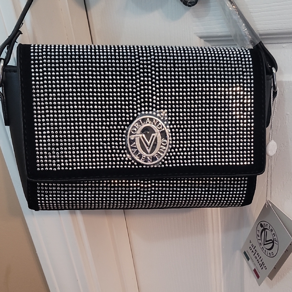 Valentino Orlandi Black and Silver Crossbody Bag